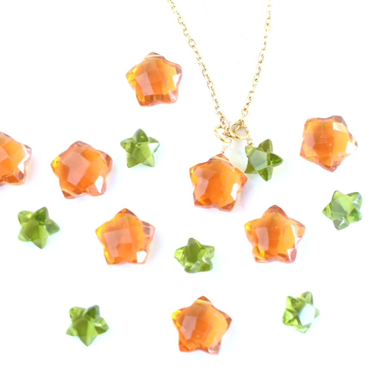 画像4: 秋の新作【残り25】秋色　アンバーイエロークォーツ　と　グリーンクォーツ　スター　サージカルステンレス40cm  (4)