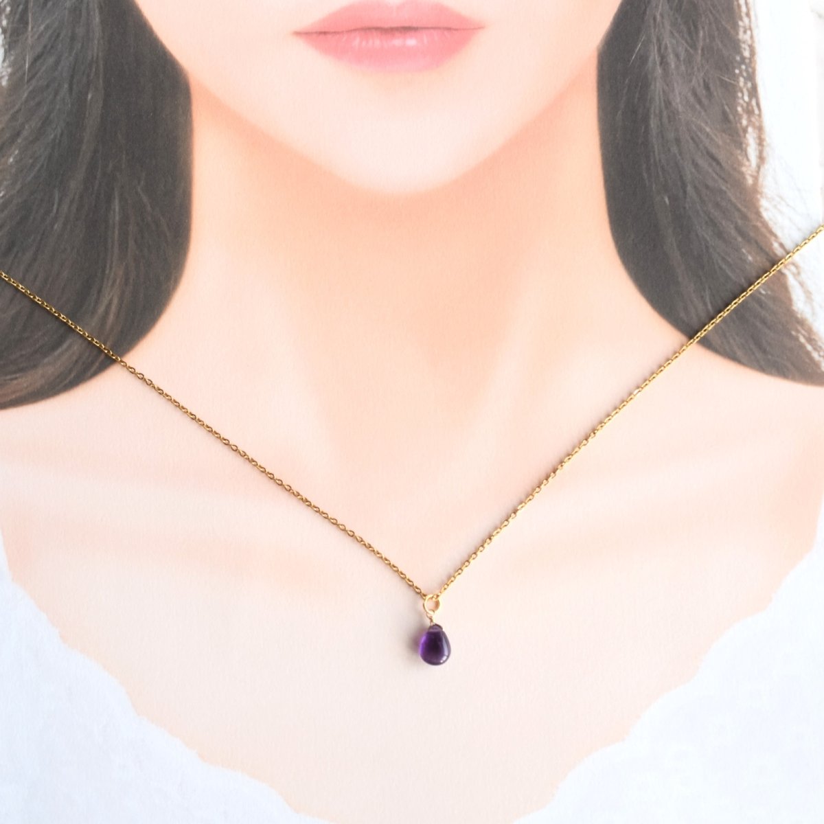 画像7: 人気再入荷!【限定数のみ】AAA 濃いアメジスト スムースペアシェイプ サージカルステンレス約40cmネックレス (7)