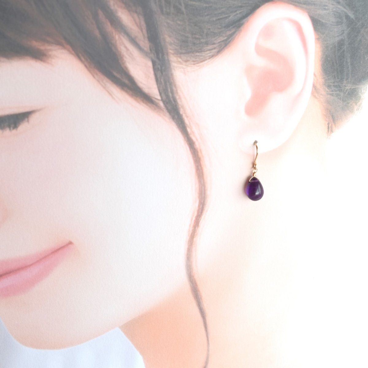 画像8: 人気再入荷!【限定数のみ・イヤリング変更可】AAA 濃い アメジスト スムースペアシェイプ サージカルステンレスピアスフック (8)