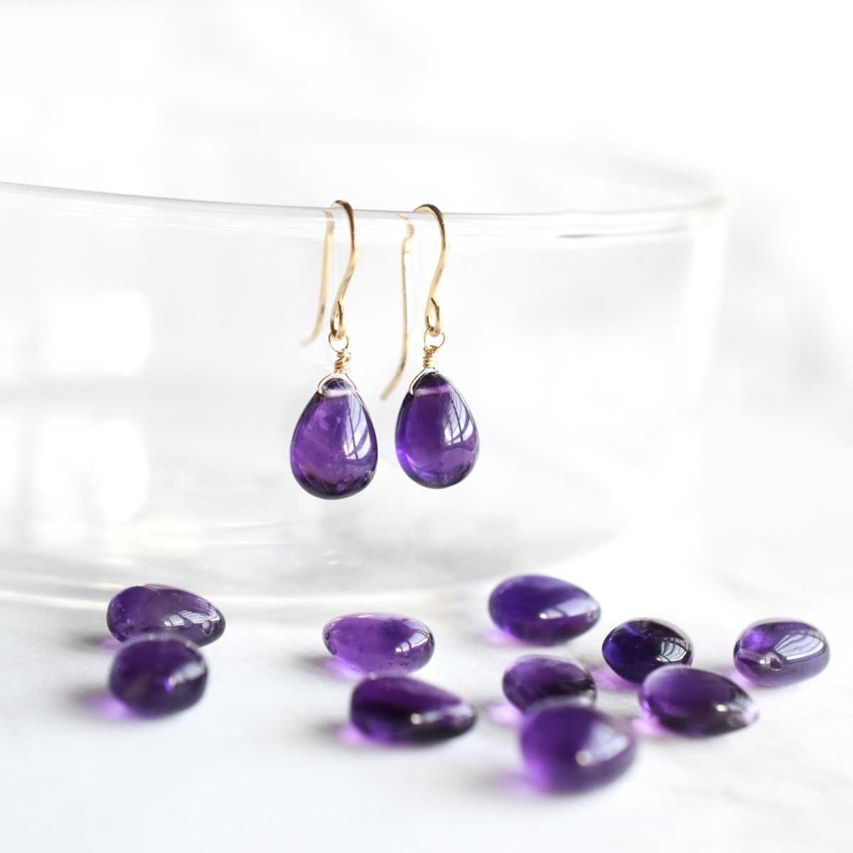 画像4: 人気再入荷!【限定数のみ・イヤリング変更可】AAA 濃い アメジスト スムースペアシェイプ サージカルステンレスピアスフック (4)
