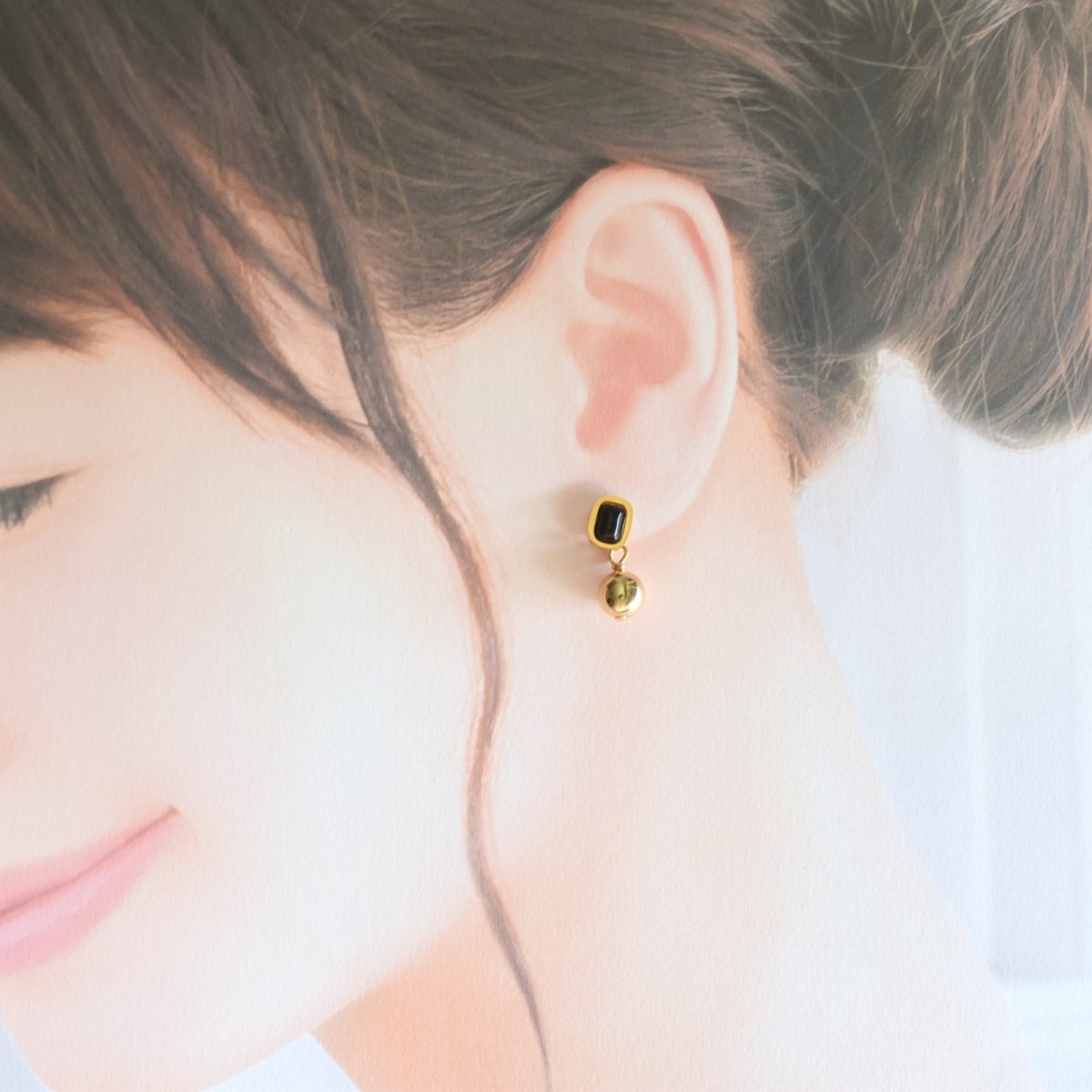 画像11:  秋の新作【金属アレルギー対応】3WAY アシンメトリー カボション & ストーンチャーム サージカルステンレス ピアス  (11)