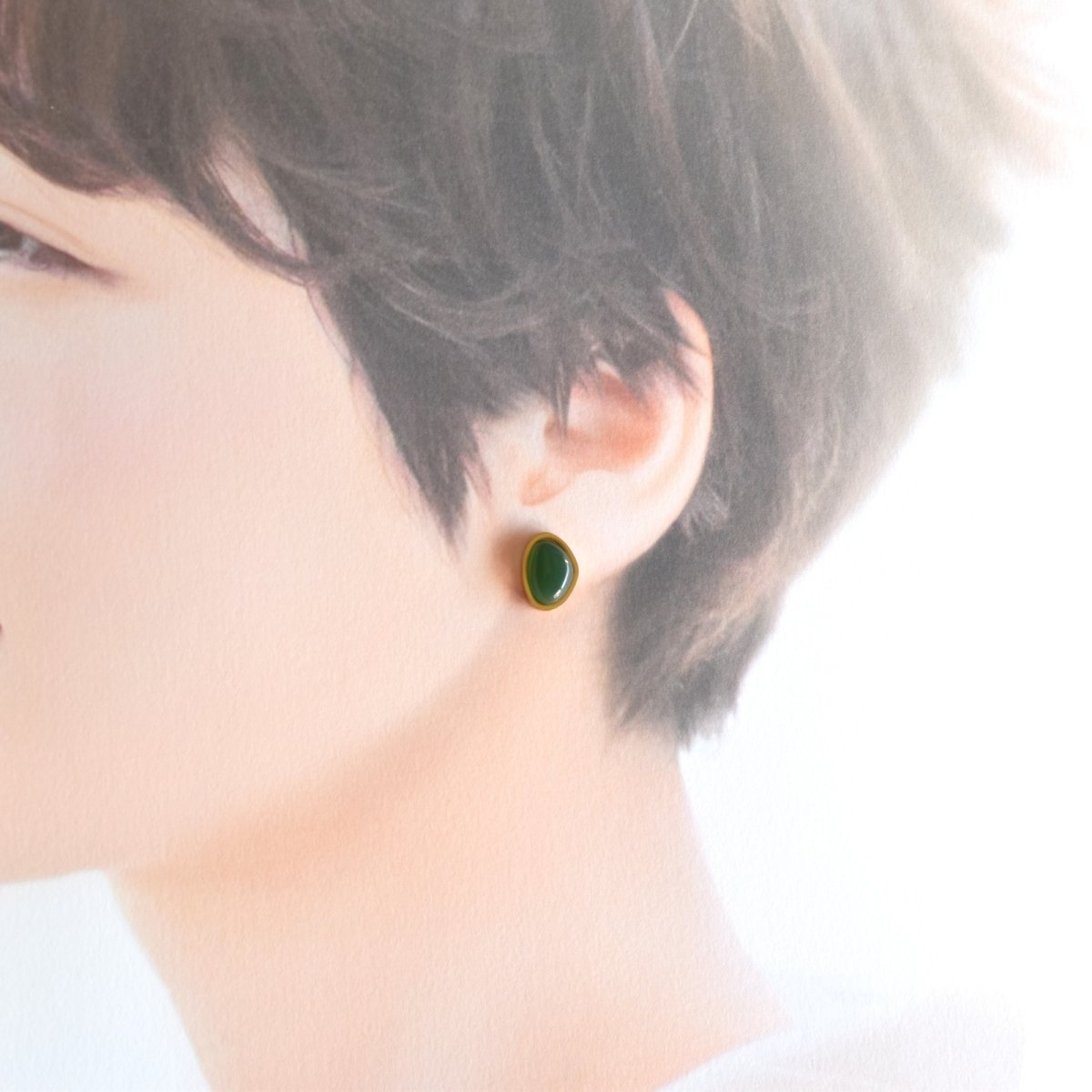 画像9:  秋の新作【金属アレルギー対応】3WAY アシンメトリー カボション & ストーンチャーム サージカルステンレス ピアス  (9)