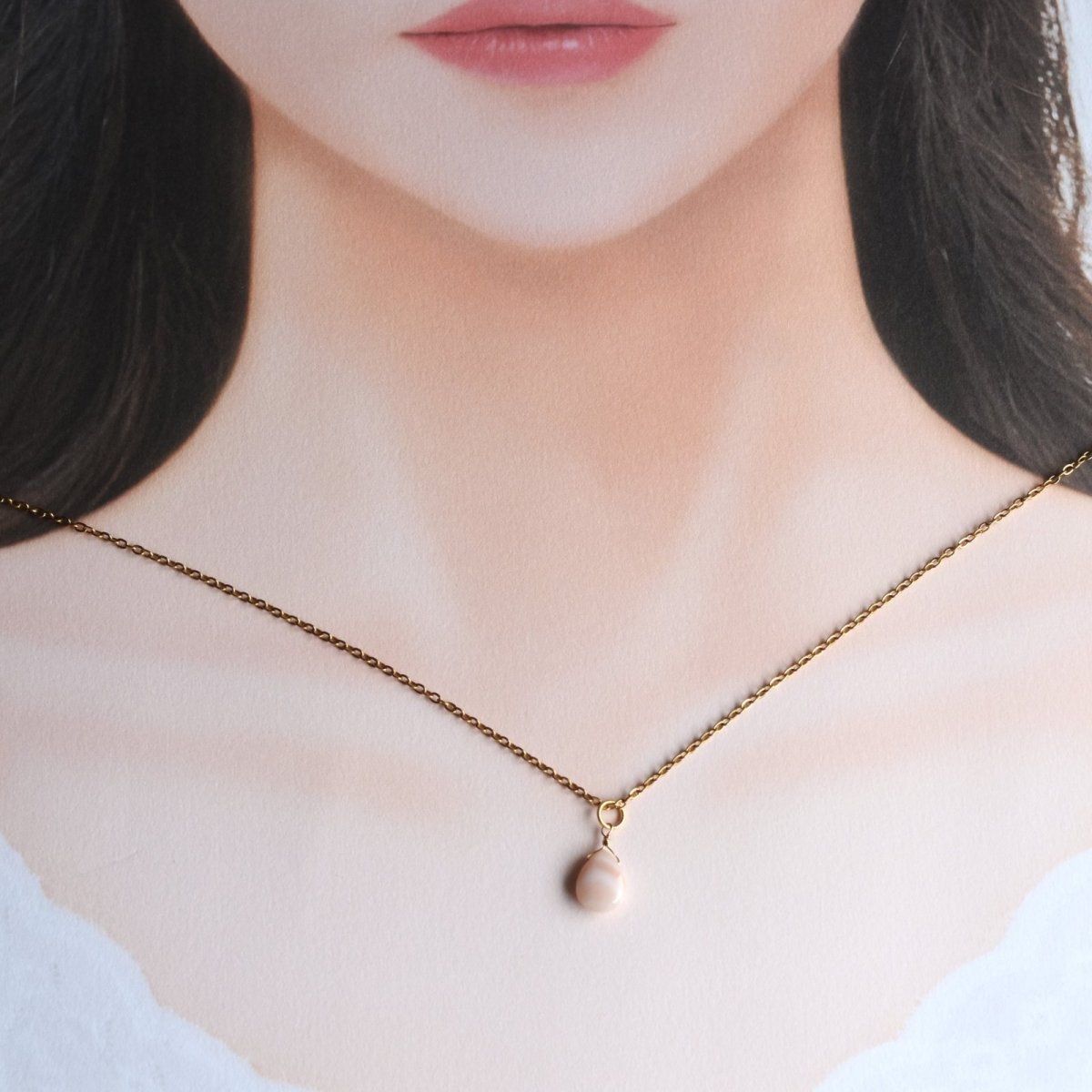 画像6: SALE30%OFF・新入荷!【限定数のみ】桜カラー ピンクシェル ペアシェイプ サージカルステンレスネックレス  (6)