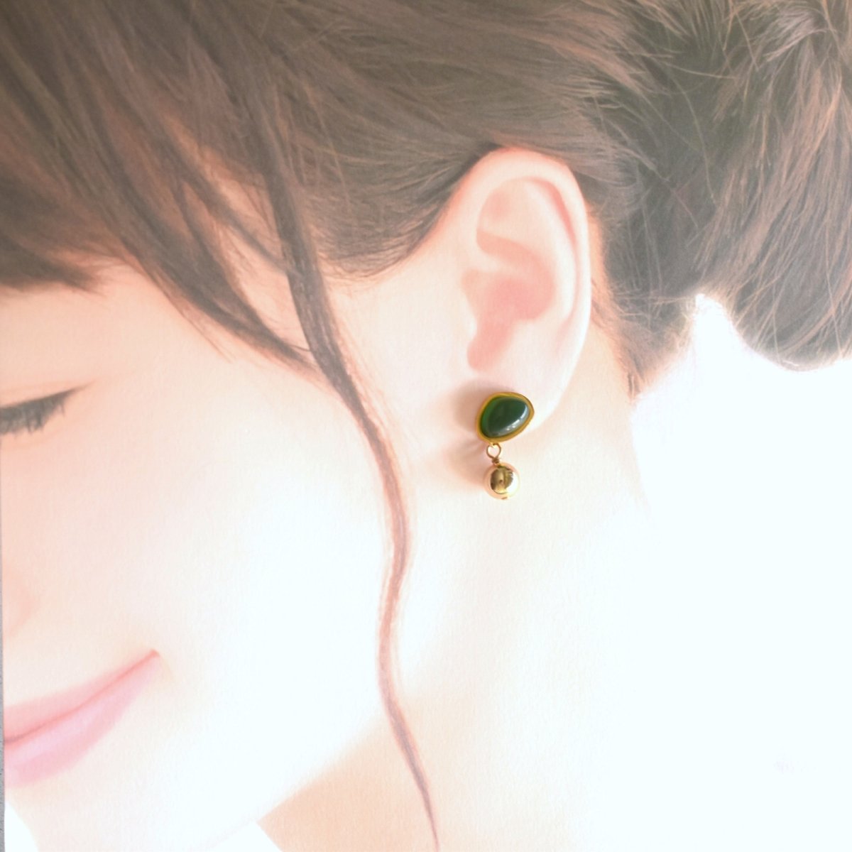 画像7:  秋の新作【金属アレルギー対応】3WAY アシンメトリー カボション & ストーンチャーム サージカルステンレス ピアス  (7)