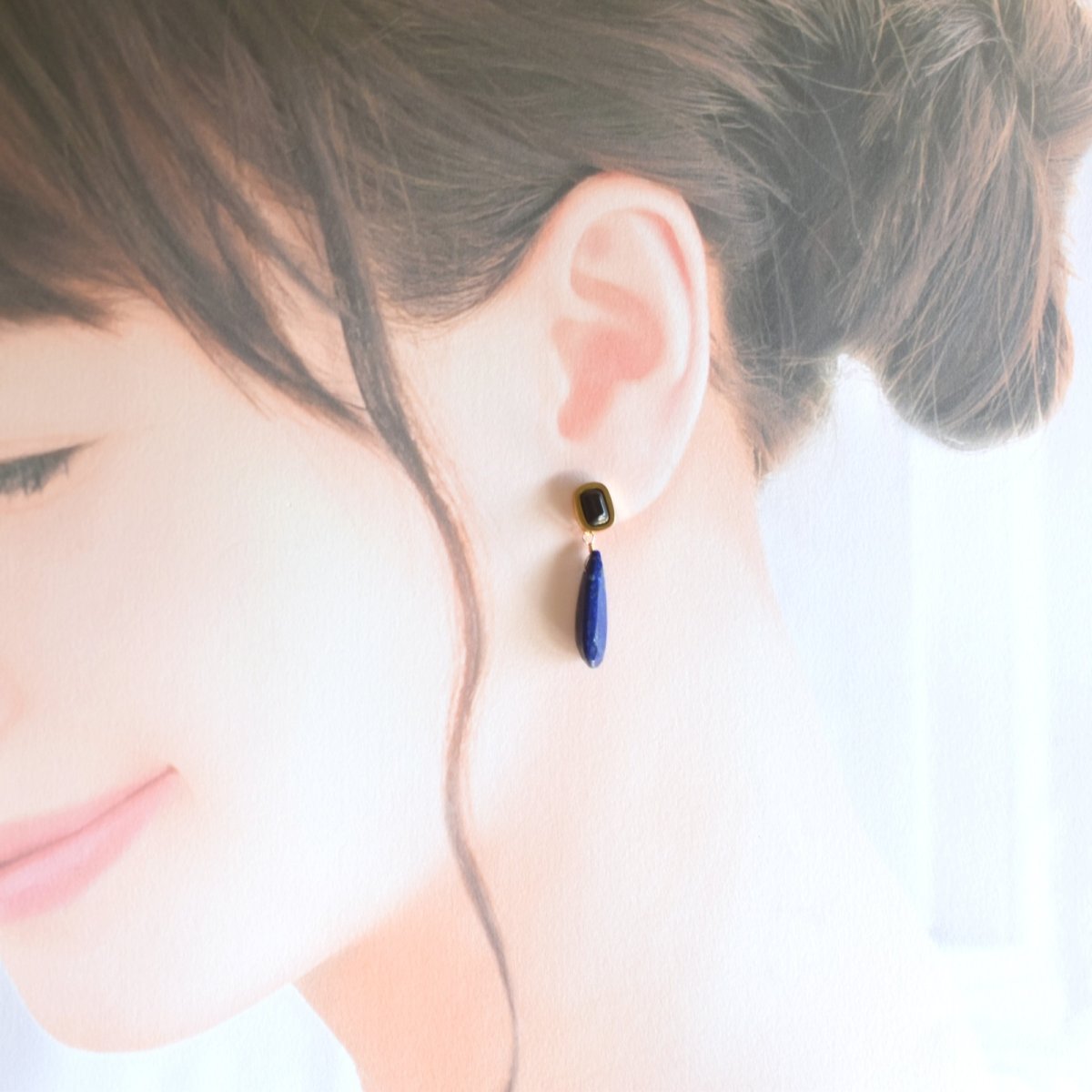 画像12:  秋の新作【金属アレルギー対応】3WAY アシンメトリー カボション & ストーンチャーム サージカルステンレス ピアス  (12)