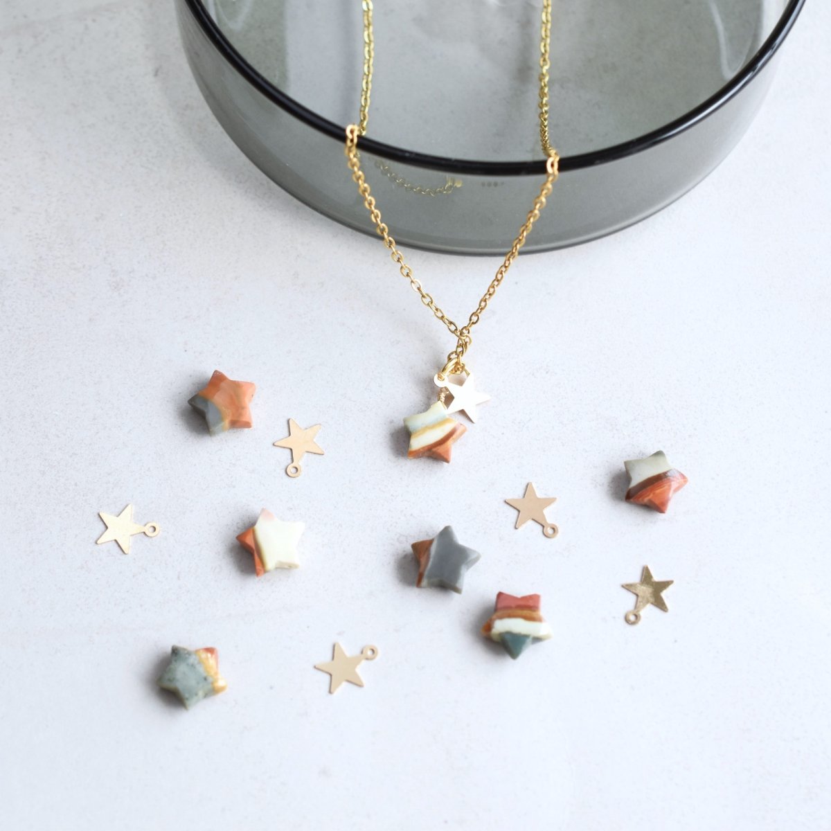 画像10: 【各1点もの・選べる】陶器のような希少石♪　ポリクロームジャスパー　スター　サージカルステンレスネックレス  (10)