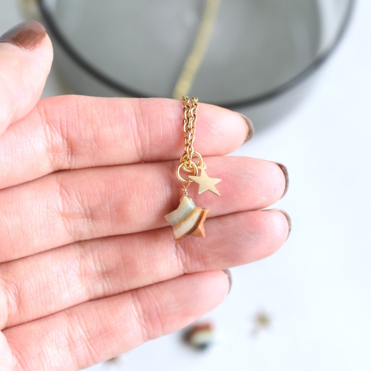 画像14: 【各1点もの・選べる】陶器のような希少石♪　ポリクロームジャスパー　スター　サージカルステンレスネックレス  (14)