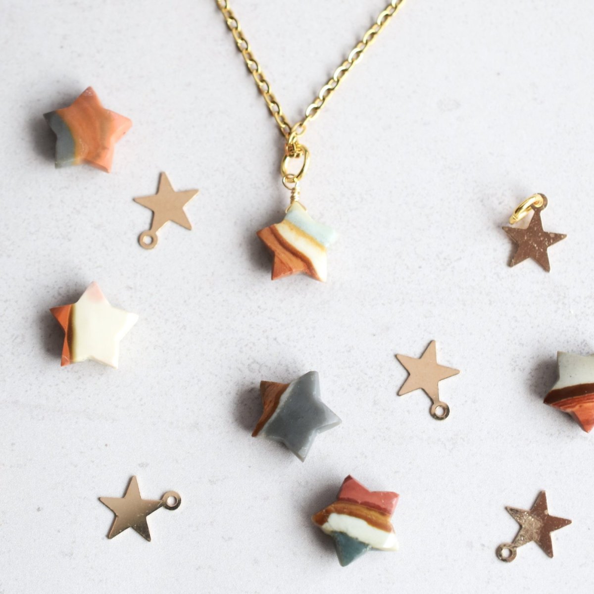 画像3: 【各1点もの・選べる】陶器のような希少石♪　ポリクロームジャスパー　スター　サージカルステンレスネックレス  (3)