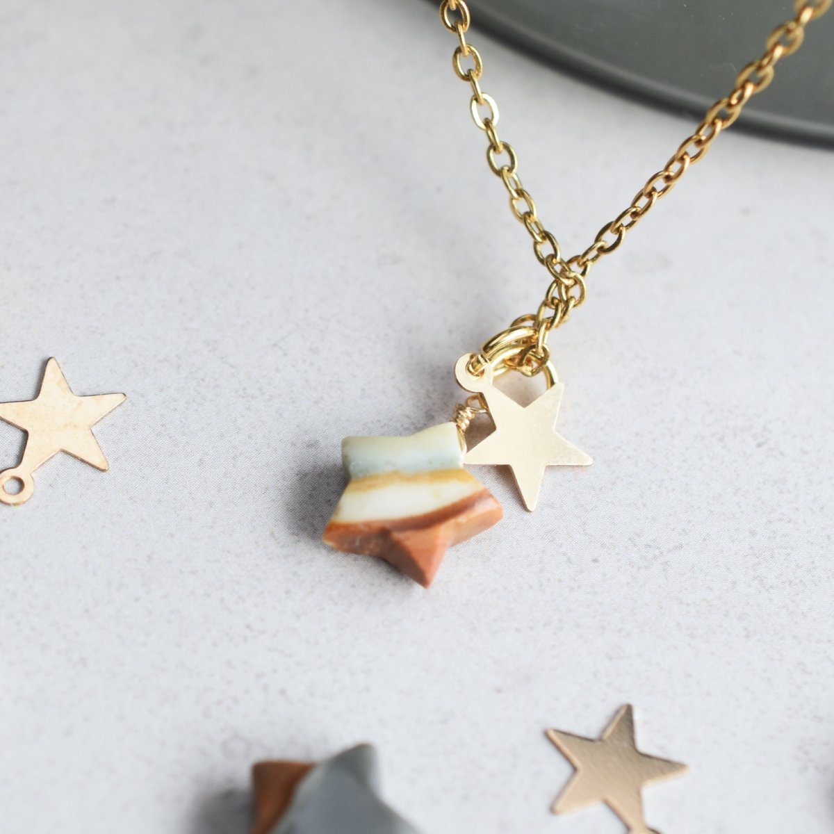 画像2: 【各1点もの・選べる】陶器のような希少石♪　ポリクロームジャスパー　スター　サージカルステンレスネックレス  (2)