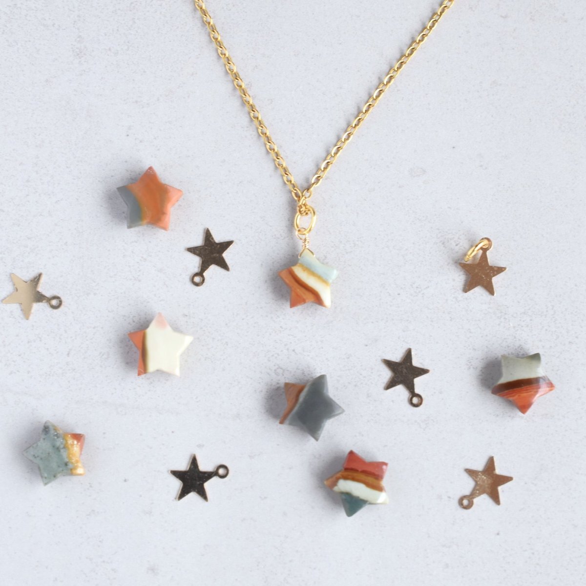 画像7: 【各1点もの・選べる】陶器のような希少石♪　ポリクロームジャスパー　スター　サージカルステンレスネックレス  (7)