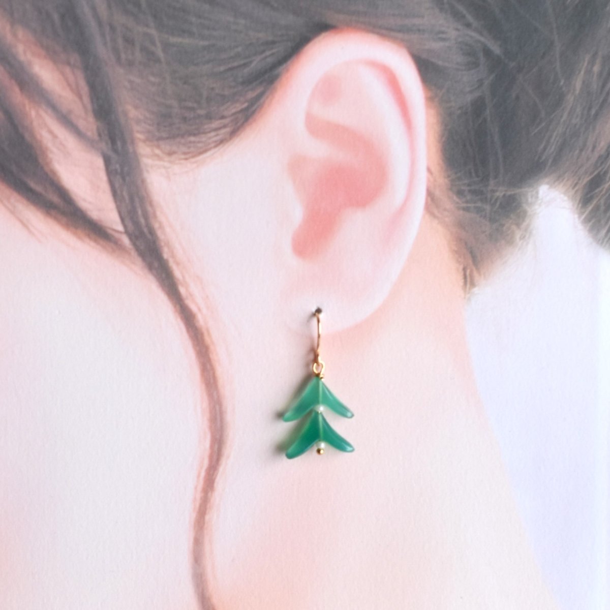 画像9:  冬の新作【限定14ペアのみ】クリスマスツリー　モミの木　グリーンオニキス　サージカルステンレスフックピアス  (9)