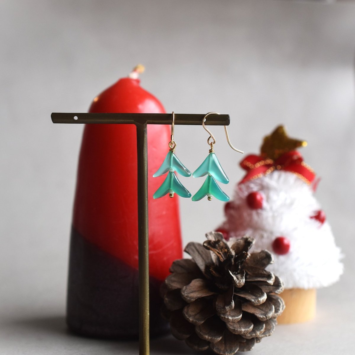 画像6:  冬の新作【限定14ペアのみ】クリスマスツリー　モミの木　グリーンオニキス　サージカルステンレスフックピアス  (6)