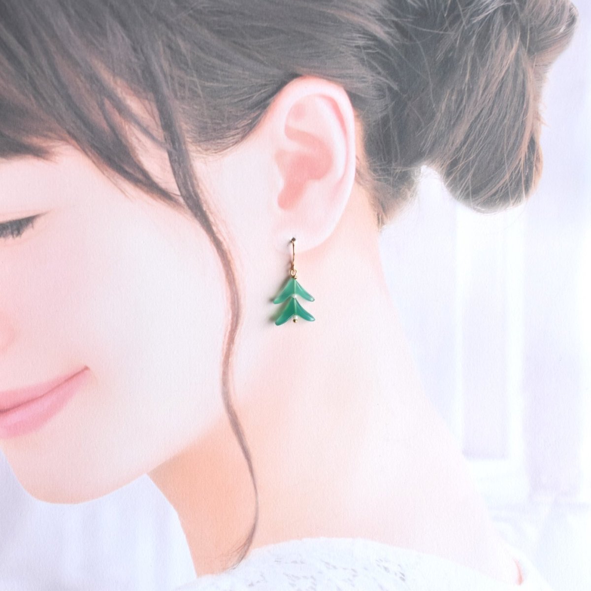 画像10:  冬の新作【限定14ペアのみ】クリスマスツリー　モミの木　グリーンオニキス　サージカルステンレスフックピアス  (10)