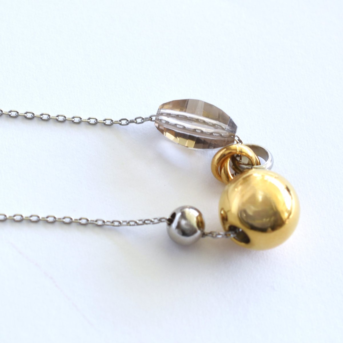 画像6: 冬の新作【限定数のみ】スモーキークォーツ　メタルボール　シルバーサージカルステンレスネックレス70cm  (6)