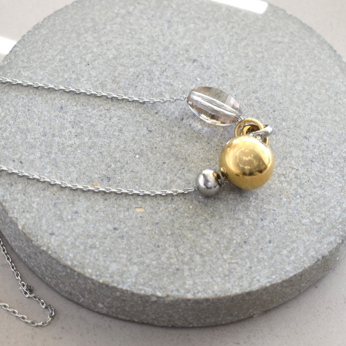 画像5: 冬の新作【限定数のみ】スモーキークォーツ　メタルボール　シルバーサージカルステンレスネックレス70cm  (5)