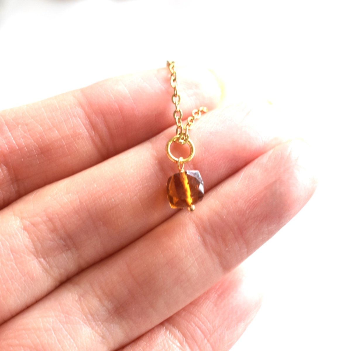 画像7: 再入荷・希少石！　ブラジル産　マデイラシトリン　ミニキューブ　サージカルステンレスネックレス (7)