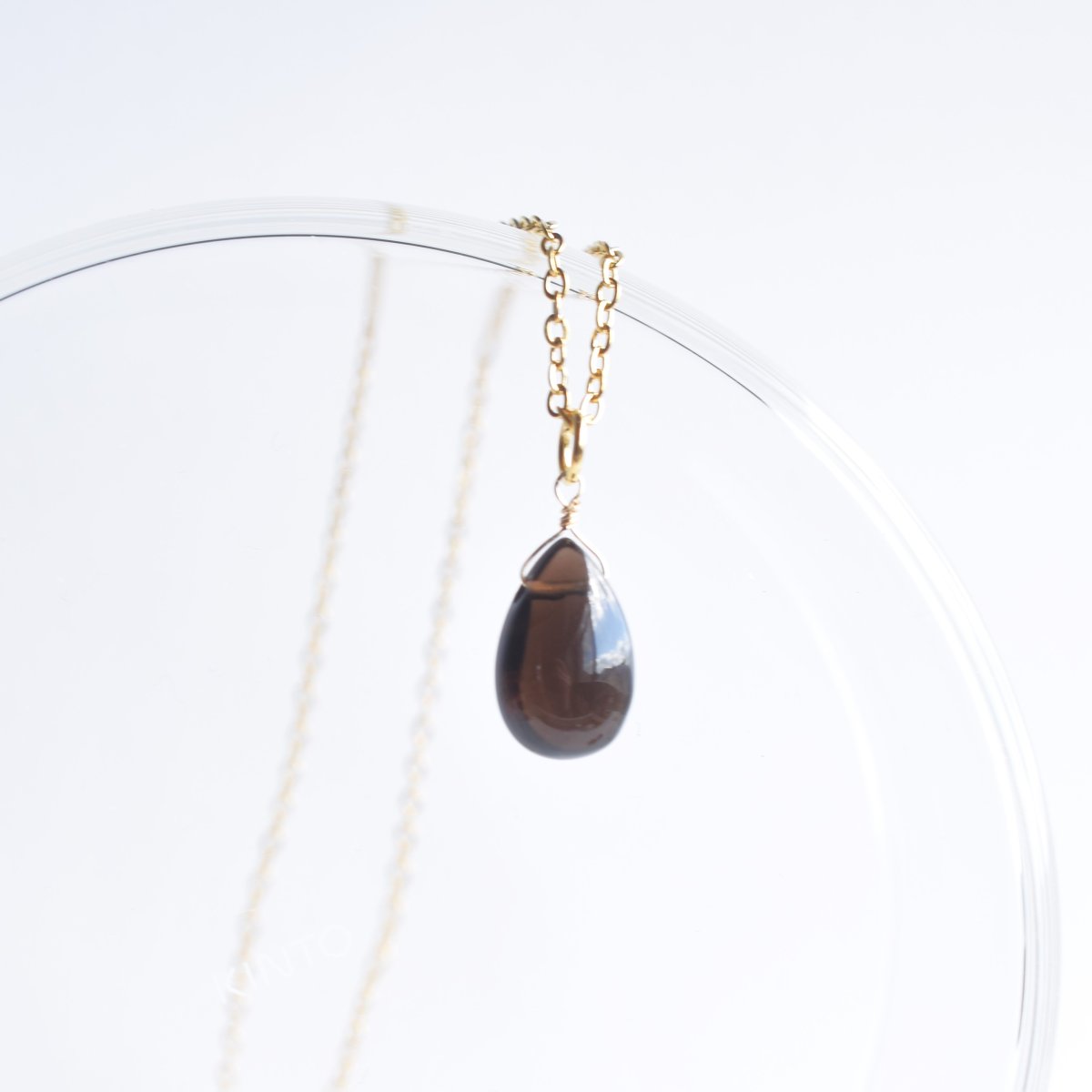 画像3: 春の新作【限定数】AAA つるりん　スモーキークォーツ　ペアシェイプ　　サージカルステンレスネックレス40cm  (3)