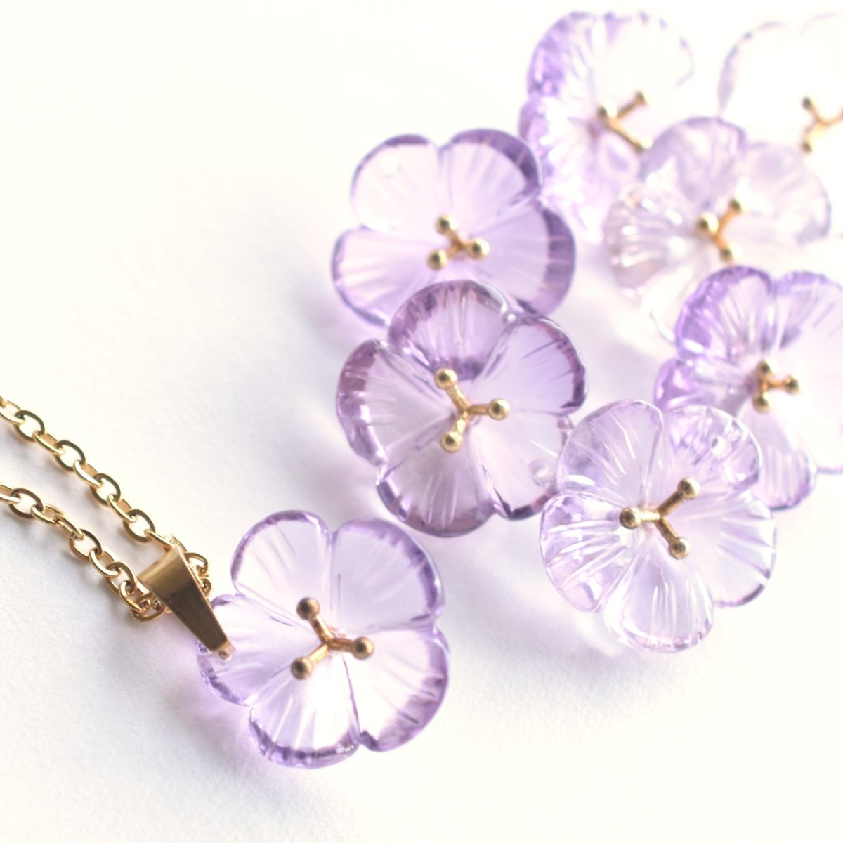 画像5: 春の新作【残り22】春の訪れ　希少！　大粒　ピンクアメジスト　フラワー　サージカルステンレスネックレス40cm  (5)