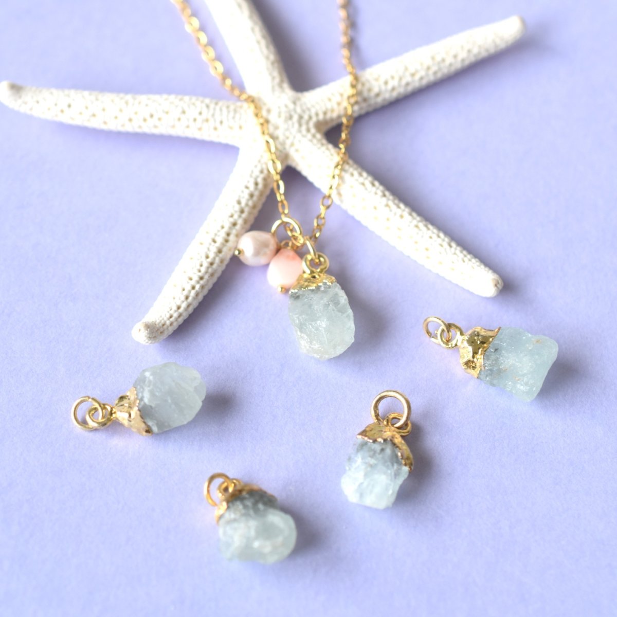 画像5: Creema特集掲載【選べる】原石　アクアマリン　天然ピンクコーラル&淡水パール付き　サージカルステンレス　40cmネックレス  (5)