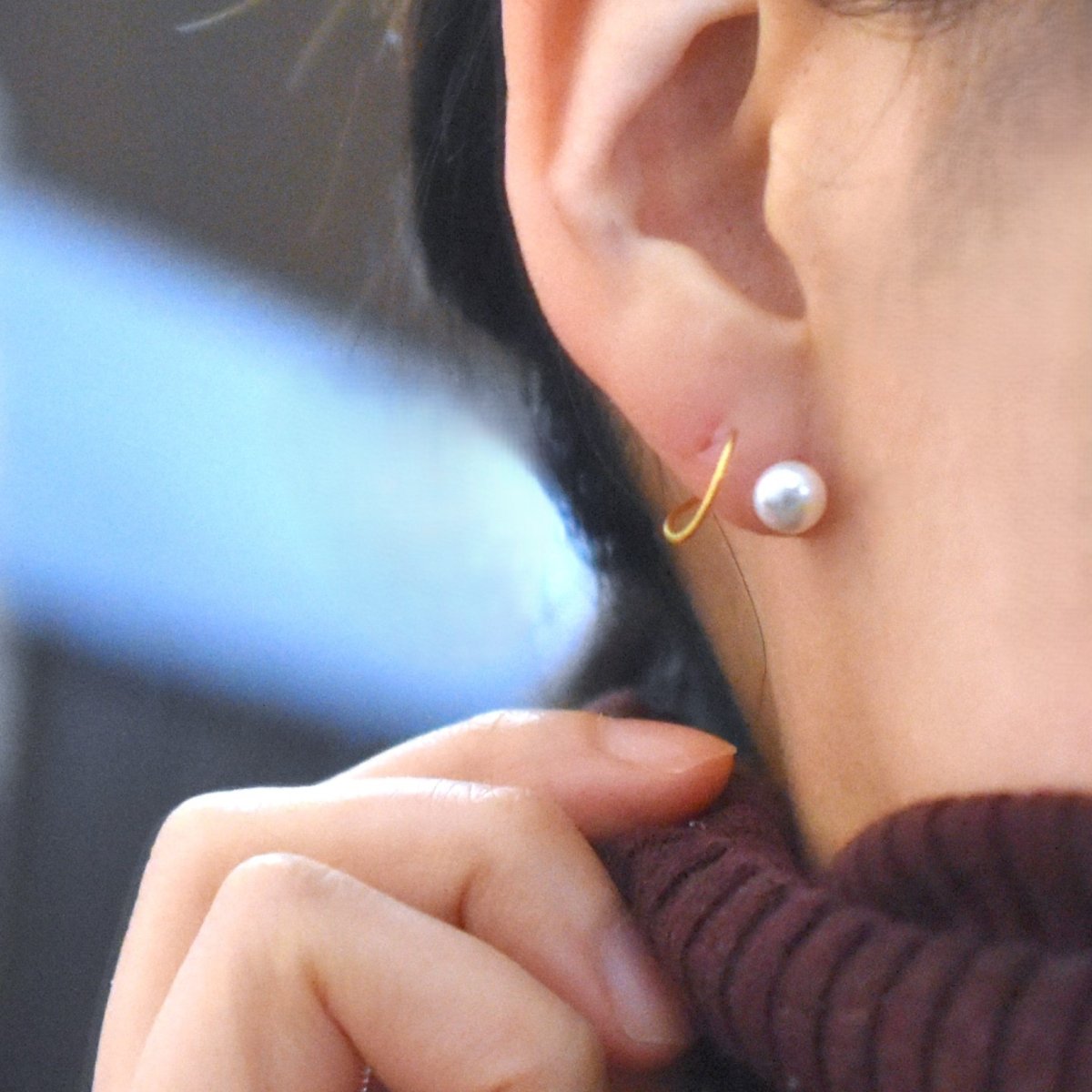 画像6: 春の新作【金属アレルギー対応！・パール】重ね付け風　カールフープピアス　サージカルステンレス  (6)