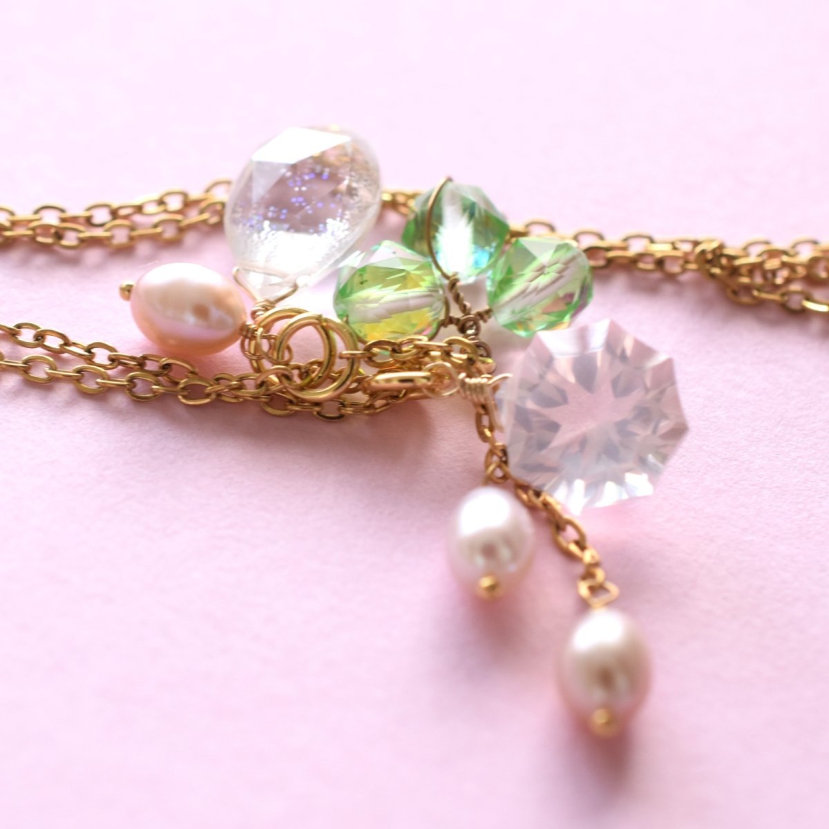 画像2: 春の新作【限定数のみ】桜の季節におすすめ　4種　天然石チャーム　セット　サージカルステンレスネックレス　40cm　 (2)