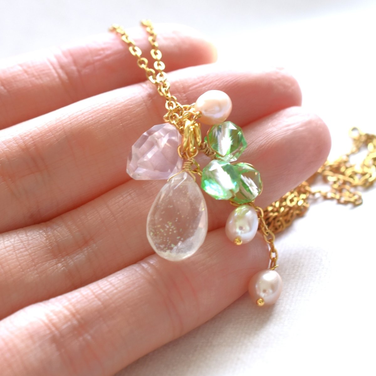 画像7: 春の新作【限定数のみ】桜の季節におすすめ　4種　天然石チャーム　セット　サージカルステンレスネックレス　40cm　 (7)