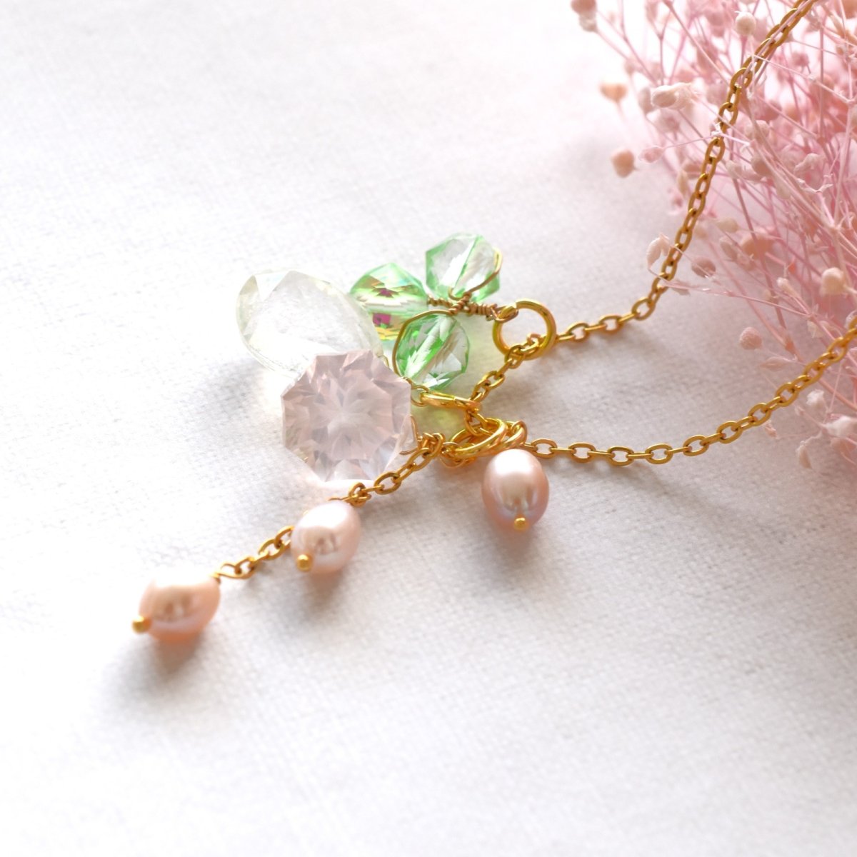 画像5: 春の新作【限定数のみ】桜の季節におすすめ　4種　天然石チャーム　セット　サージカルステンレスネックレス　40cm　 (5)