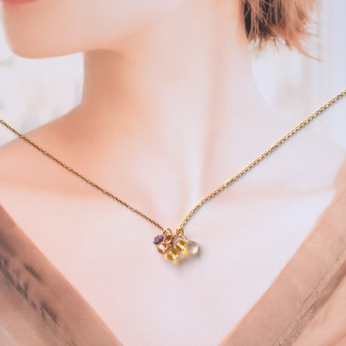 画像8: 春の新作【限定数のみ】すずらん　大粒グリーンアンバー　6種チャーム　セット　サージカルステンレスネックレス　40cm　  (8)