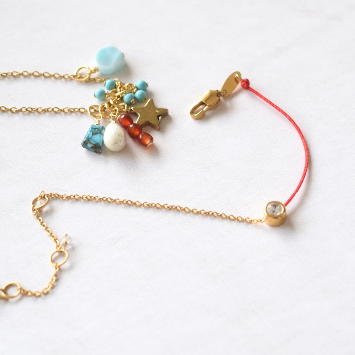 画像9:  春の新作【限定数のみ】運命の赤い糸　一粒ジルコニア　NYハーキマーダイヤモンド付き　サージカルステンレスブレスレット  (9)