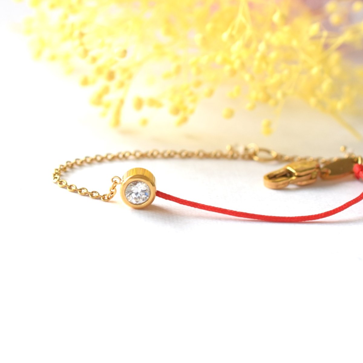 画像8:  春の新作【限定数のみ】運命の赤い糸　一粒ジルコニア　NYハーキマーダイヤモンド付き　サージカルステンレスブレスレット  (8)
