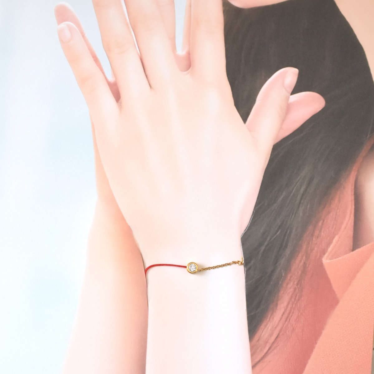 画像12:  春の新作【限定数のみ】運命の赤い糸　一粒ジルコニア　NYハーキマーダイヤモンド付き　サージカルステンレスブレスレット  (12)