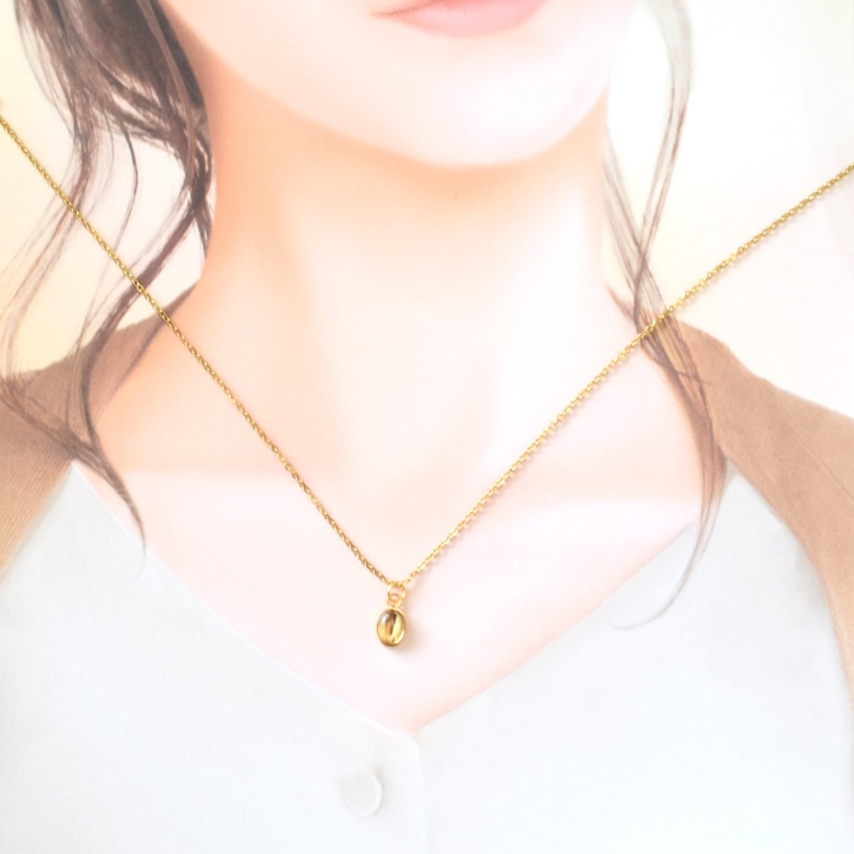 画像9: 春の新作【限定数のみ】ゴールドルチルクォーツ　ミニカボション　サージカルステンレスネックレス　40cm　  (9)