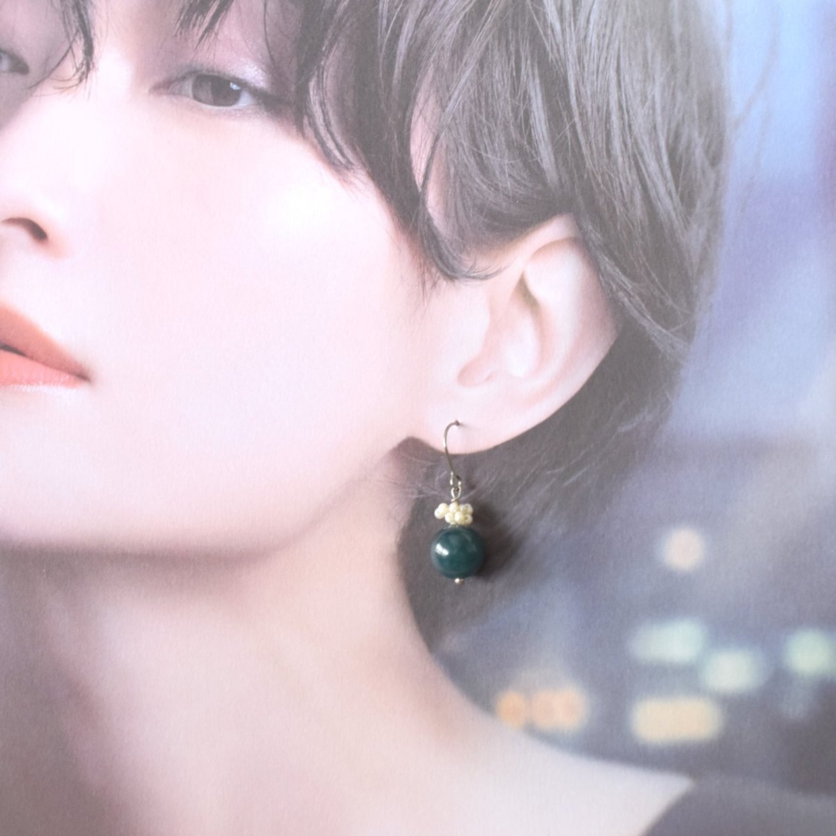 画像9: 春の新作【イヤリングへの変更可】希少！　グアテマラ産　マンサーノ翡翠　サージカルステンレスフックピアス　  (9)