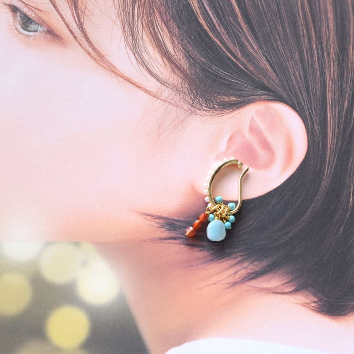 画像20: 夏の新作【金具選べる・片耳】夏チャーム！　ラリマー　ターコイズ　6種　天然石チャーム　セット　イヤーカフ  (20)