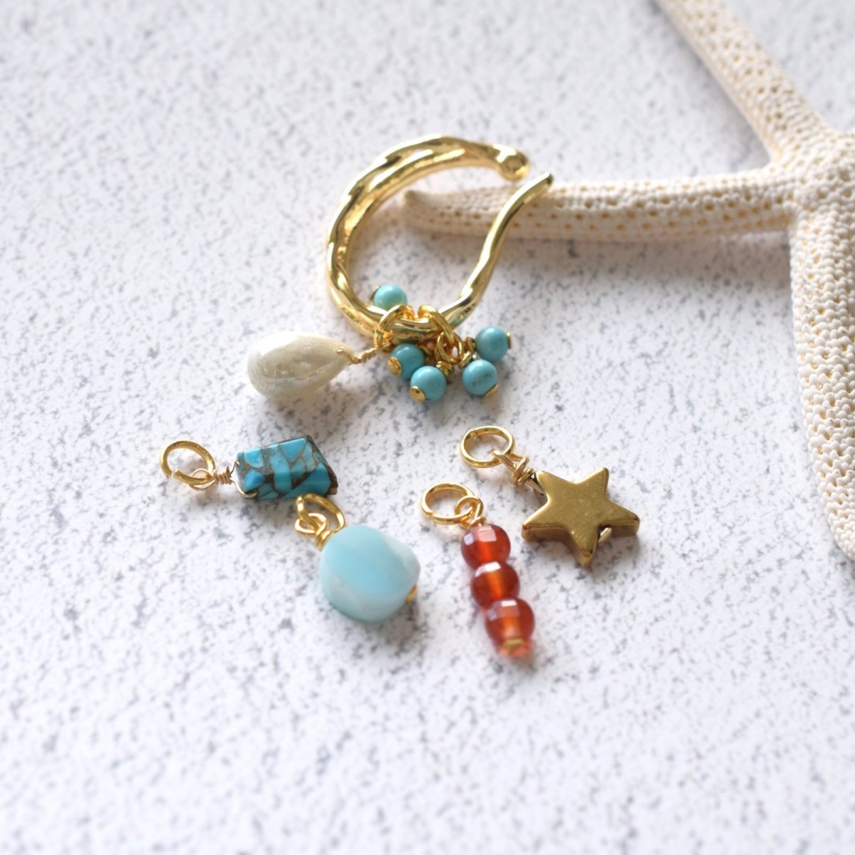 画像8: 夏の新作【金具選べる・片耳】夏チャーム！　ラリマー　ターコイズ　6種　天然石チャーム　セット　イヤーカフ  (8)