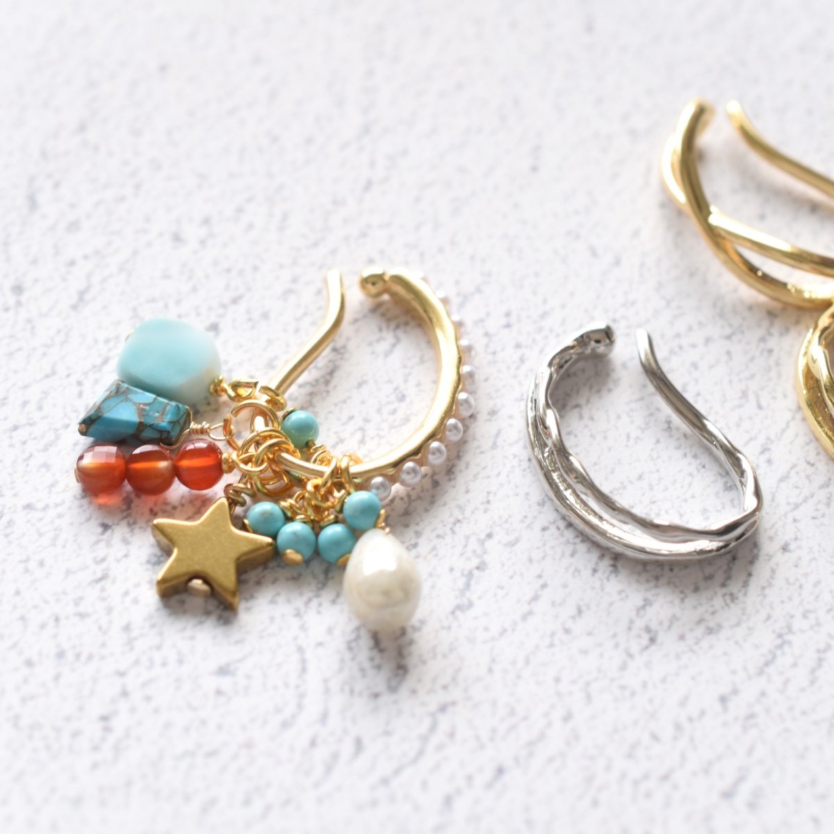 画像19: 夏の新作【金具選べる・片耳】夏チャーム！　ラリマー　ターコイズ　6種　天然石チャーム　セット　イヤーカフ  (19)
