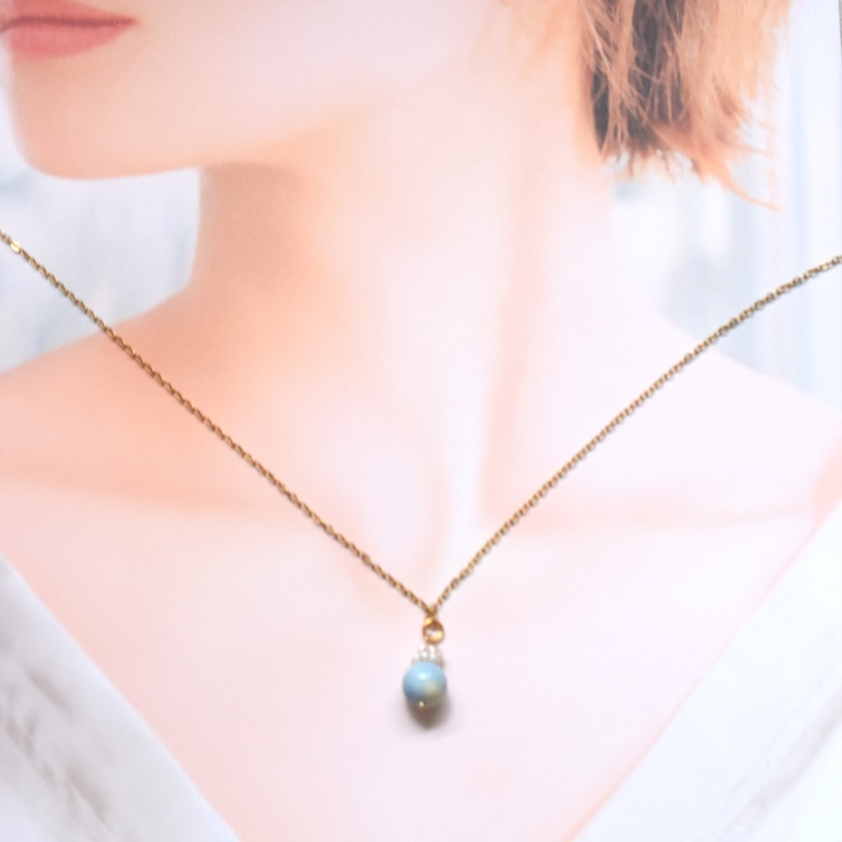 画像10: 夏の新作【限定数のみ】希少石！　ブルー×レモンイエロー　アラシャンアゲート　サージカルステンレス40cmネックレス (10)