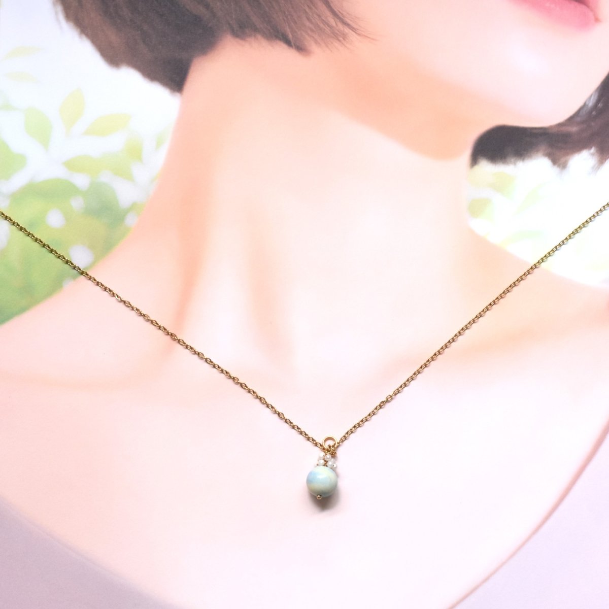 画像7: 夏の新作【限定数のみ】希少石！　ブルー×レモンイエロー　アラシャンアゲート　サージカルステンレス40cmネックレス (7)