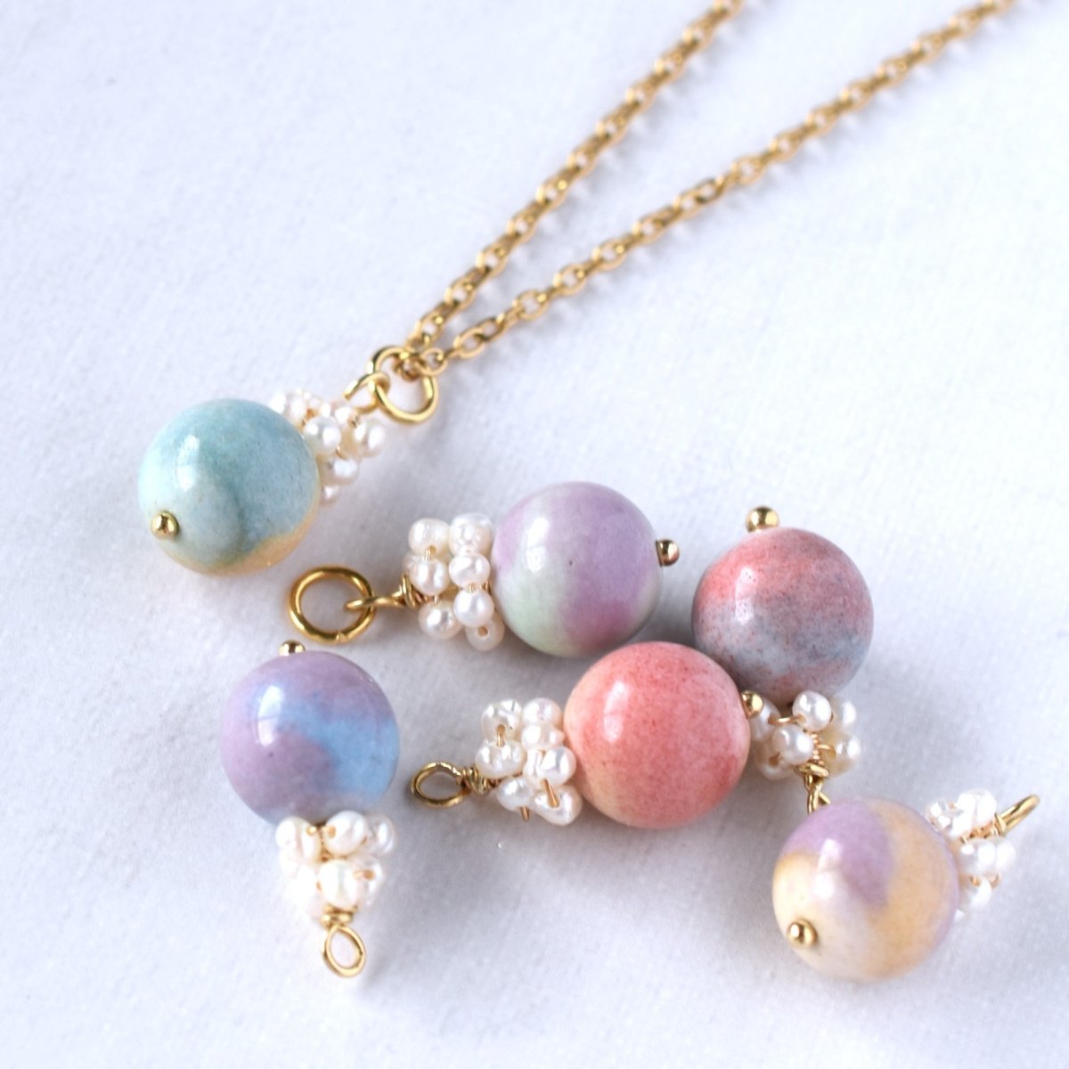 画像4: 夏の新作【各限定数のみ】希少石！　マカロンカラー　アラシャンアゲート　サージカルステンレス40cmネックレス  (4)