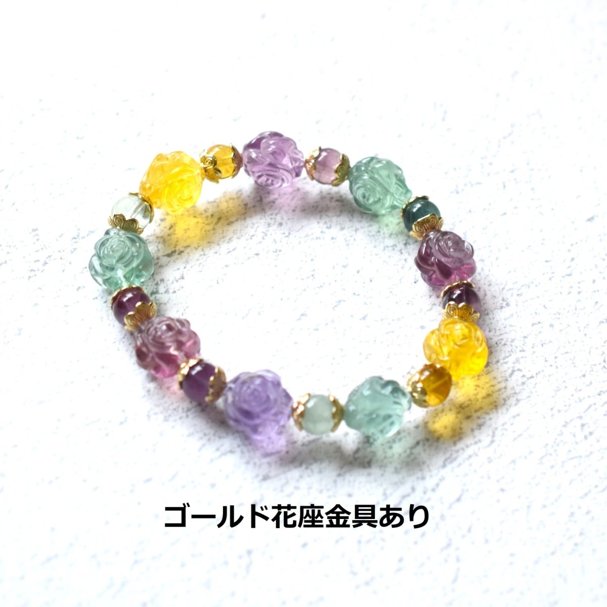 画像4: 夏の新作【残り6】薔薇の季節に キャンディーカラー♪ フローライト ローズ お守り ブレスレット   (4)