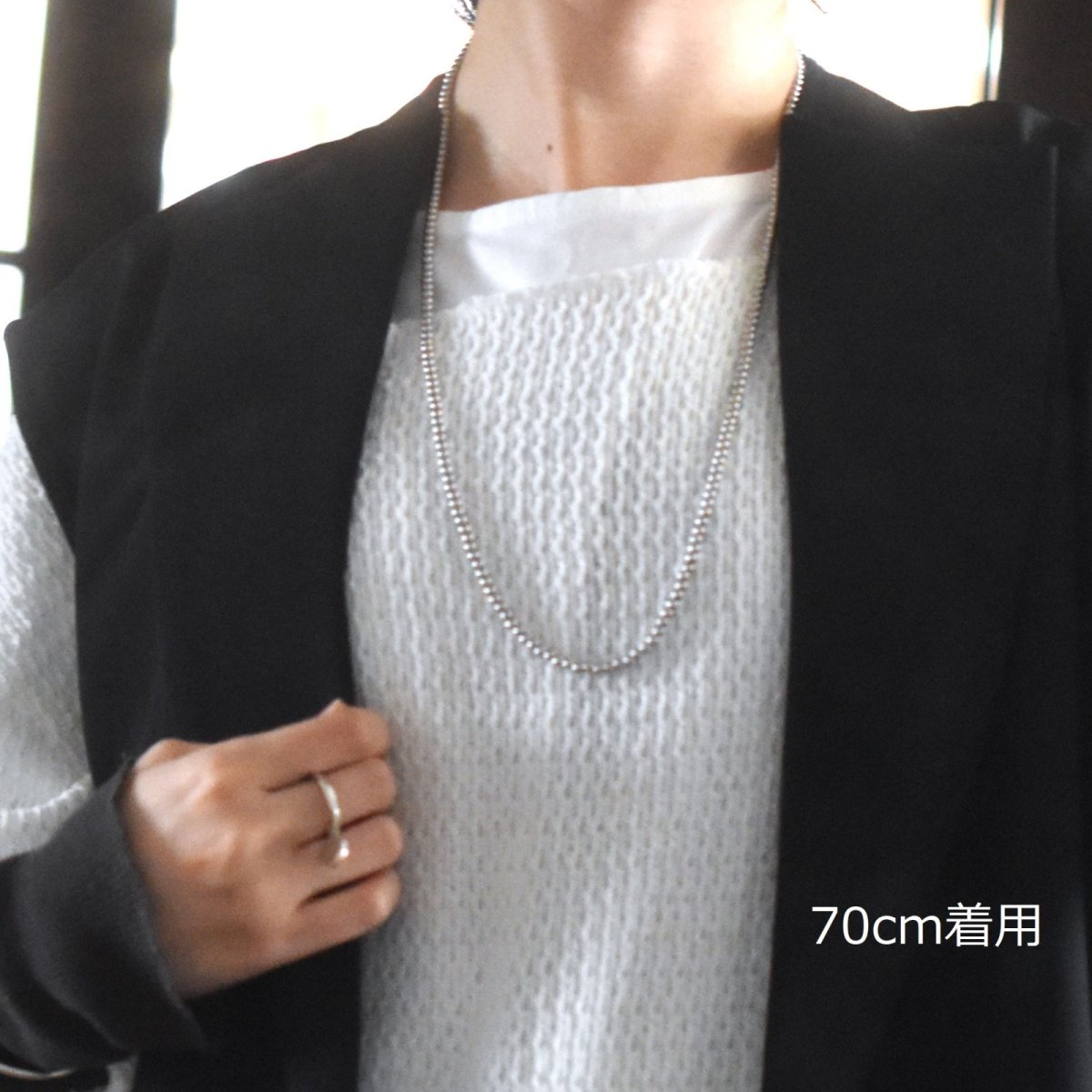 画像9: 夏の新作【汗のかく季節に！長さ選べる】サージカルステンレス製　丸玉　ネックレス　シルバー  (9)