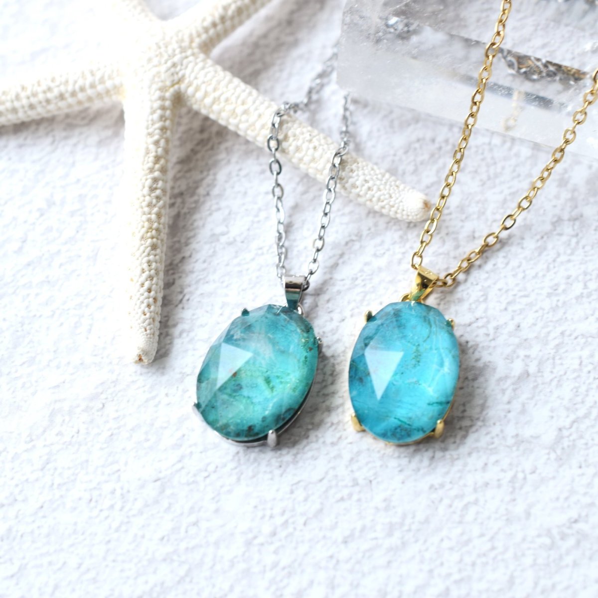 画像4: Creema特集掲載【沖縄ブルー】超大粒　南の島　クリソコラ　クリスタル　カボション　ネックレス（サージカルステンレス）50cm  (4)