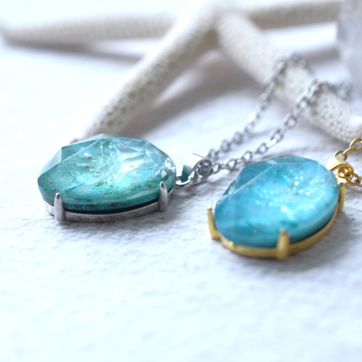 画像5: Creema特集掲載【沖縄ブルー】超大粒　南の島　クリソコラ　クリスタル　カボション　ネックレス（サージカルステンレス）50cm  (5)