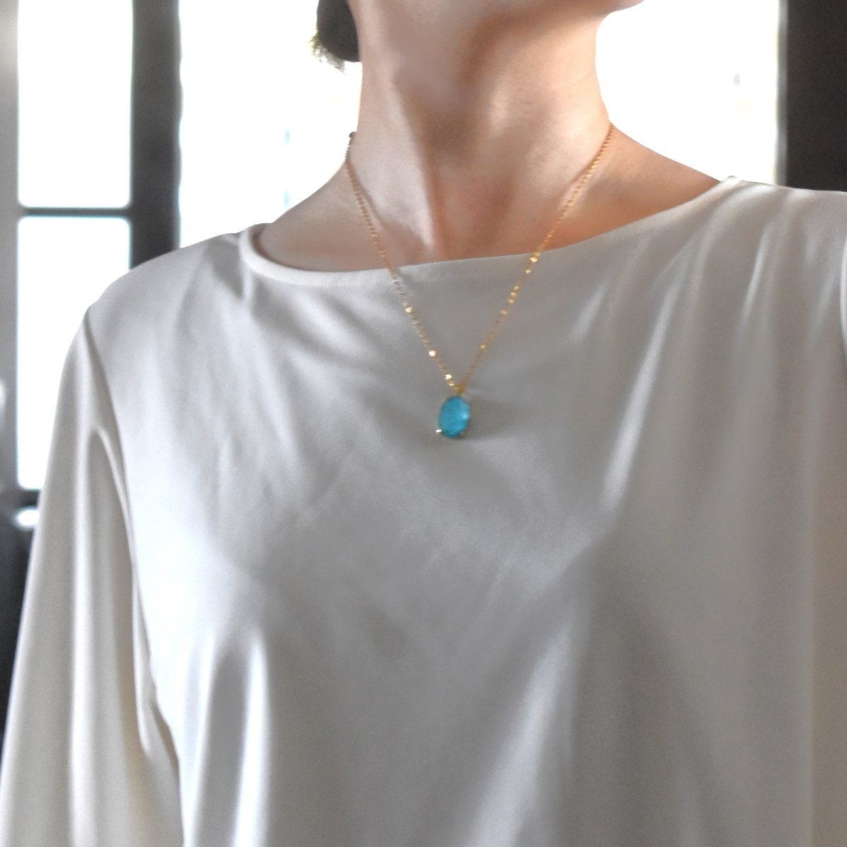 画像8: Creema特集掲載【沖縄ブルー】超大粒　南の島　クリソコラ　クリスタル　カボション　ネックレス（サージカルステンレス）50cm  (8)