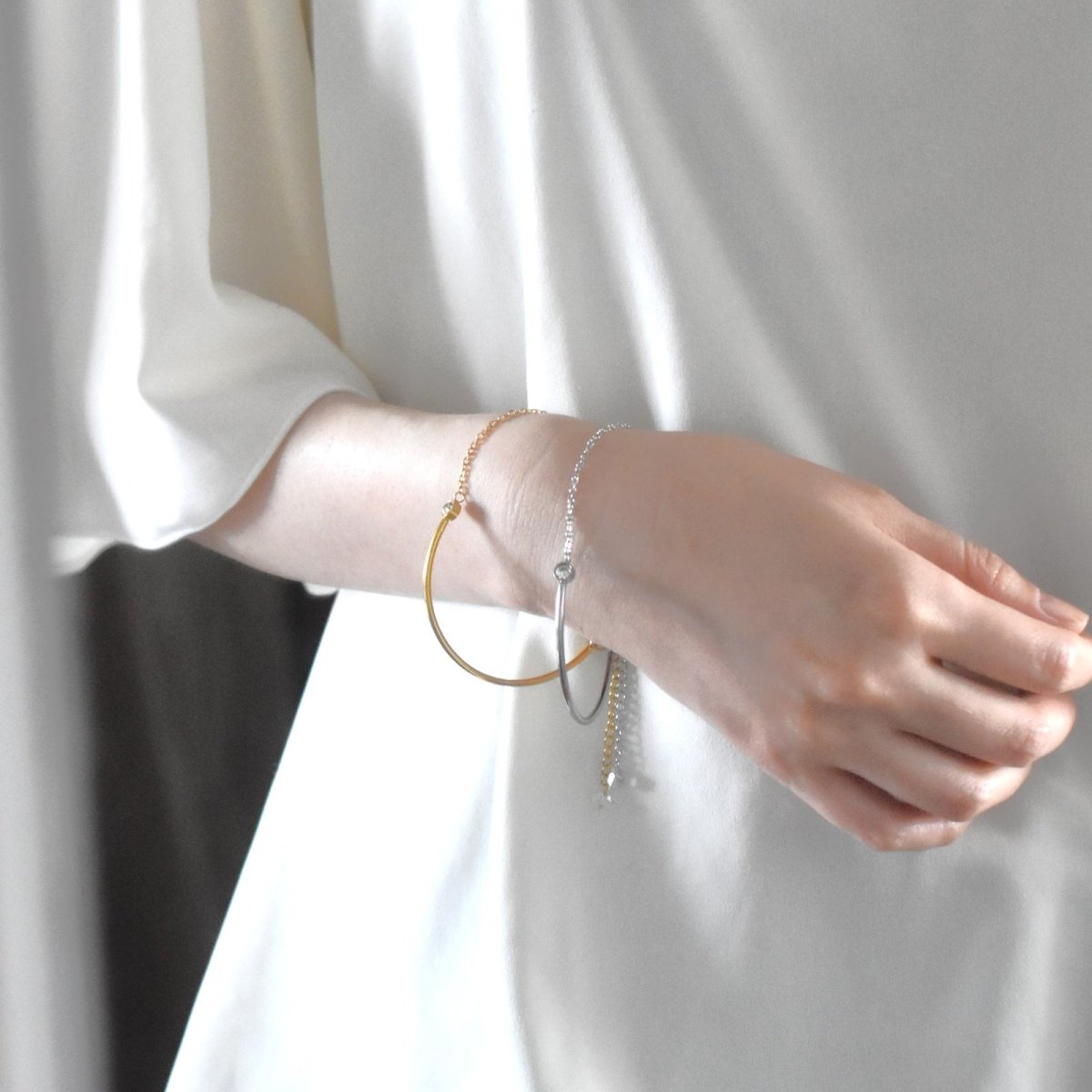 画像14: 夏の新作【汗のかく季節に！長さ選べる】サージカルステンレス製　ジルコニア　バングル　チェーン　ブレスレット　ハーキマー付  (14)