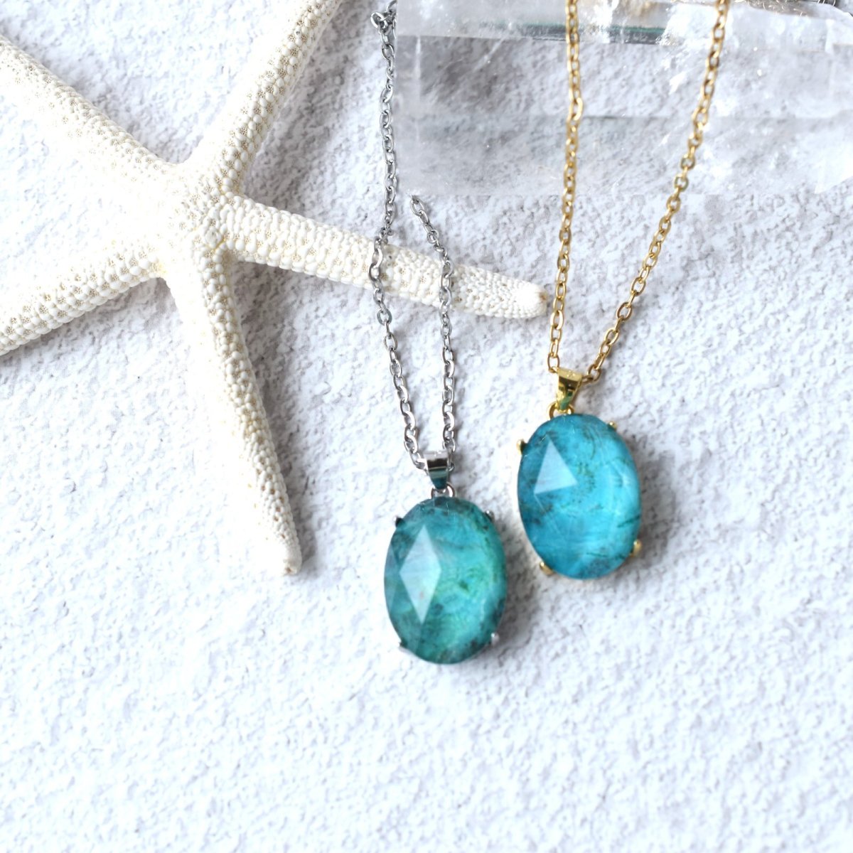 画像6: Creema特集掲載【沖縄ブルー】超大粒　南の島　クリソコラ　クリスタル　カボション　ネックレス（サージカルステンレス）50cm  (6)