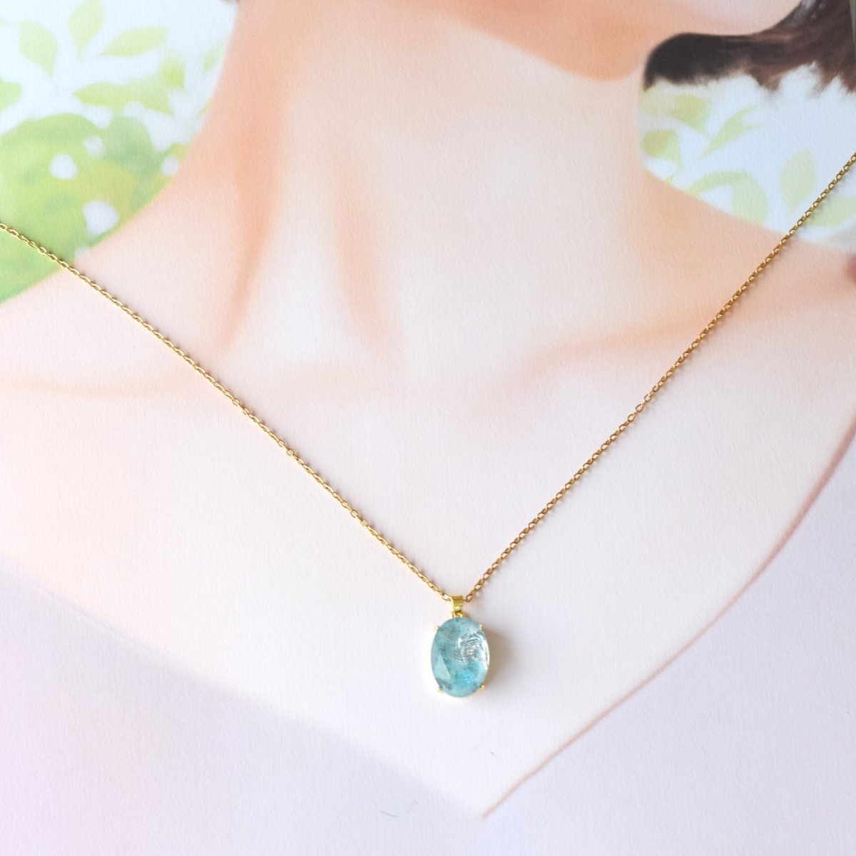 画像12: 夏の新作【ワケありな逸品】超大粒　南の島　クリソコラ　クリスタル　カボション　ネックレス（サージカルステンレス）50cm  (12)