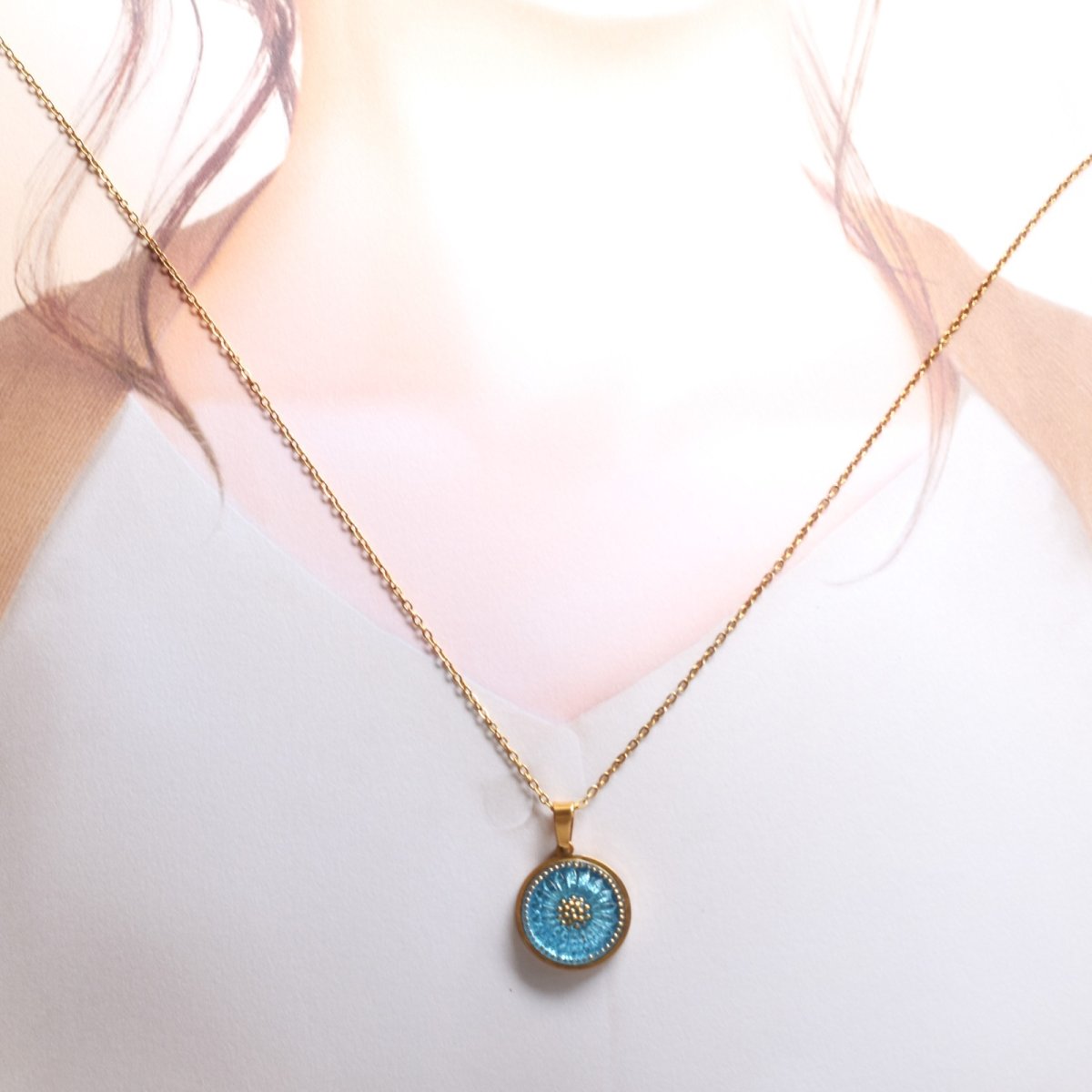 画像6: 18TH　Anniv.【残り8】アクアブルー　チェコガラス　カボション　サージカルネックレス50cm (6)