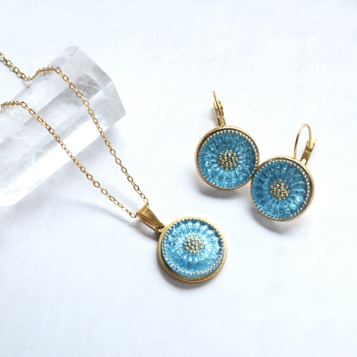 画像7: 18TH　Anniv.【残り8】アクアブルー　チェコガラス　カボション　サージカルネックレス50cm (7)