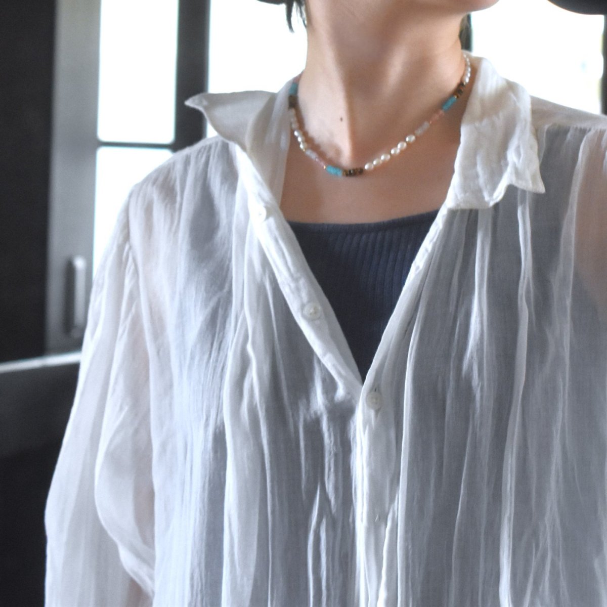 画像8: 夏の新作【汗をかく季節に♪】淡水パール　アマゾナイト　ショートネックレス　約41+5cm　サージカルステンレス金具  (8)